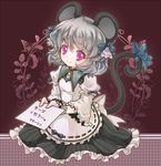  alternate_costume animal_ears apron blush bow frills grey_hair hair_ornament iris_anemone long_sleeves mouse_ears mouse_tail nazrin puffy_sleeves red_eyes short_hair smile solo tail touhou translated wide_sleeves 