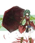  green_hair kazami_yuuka loxodon overskirt red_eyes shorts smile solo touhou umbrella 