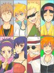  4girls anzu_(pokemon) aqua_eyes black_hair blonde_hair brown_hair closed_eyes column_lineup erika_(pokemon) fang green_eyes grey_eyes grin gym_leader hair_ornament hairband hat jacket japanese_clothes jewelry kasumi_(pokemon) katsura_(pokemon) long_hair matis_(pokemon) multiple_boys multiple_girls natsume_(pokemon) necklace ookido_green open_mouth orange_hair pokemon pokemon_(game) pokemon_hgss ponytail purple_eyes purple_hair red_eyes scarf short_hair smile sunglasses takeshi_(pokemon) tegaki thumbs_up white_hair 