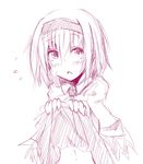  alice_margatroid blush chata_maru_(irori_sabou) dress dress_lift hairband monochrome short_hair simple_background sketch solo touhou white_background 