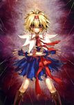  alice_margatroid blonde_hair boots capelet fingerless_gloves flyleaf gloves highres puppet_rings purple_eyes ribbon short_hair solo string touhou 