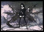  black_rock_shooter death_scythe_(black_rock_shooter) highres huke long_hair necktie scan scythe skirt skull solo thighhighs weapon zettai_ryouiki 