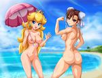  areolae arm_up ass beach breasts capcom chun-li cloud crossover erect_nipples highres huge_ass large_breasts legs multiple_girls muscle nipples nude ocean photoshop princess_peach pussy sand sideboob sigurd_hosenfeld sigurdhosenfeld sky street_fighter super_mario_bros. thighs tree uncensored 