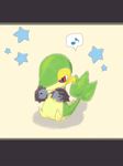 musical_note no_humans pokemon puppet red_eyes simple_background snivy solo zweilous 