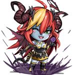  ;d blue_skin blush_stickers boots chibi demon_girl demon_horns dress fang green_eyes hera_(p&amp;d) horns lowres magic monster_girl one_eye_closed open_mouth puzzle_&amp;_dragons short_hair smile tail wings youichi 