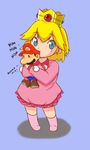  blonde_hair blue_eyes character_doll chewing crown doll mario mario_(series) princess_peach simple_background socks solo super_mario_bros. tusia younger 
