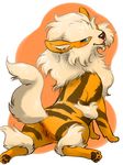  arcanine blue_eyes blush canine censored dog female feral mammal mkkt nintendo plain_background pok&#233;mon pok&eacute;mon presenting pussy solo video_games 