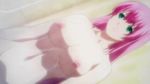  1girl animated animated_gif bouncing_breasts breasts green_eyes hagure_yuusha_no_estetica large_breasts long_hair navel nipples nude ousawa_miu pink_hair shower wet 