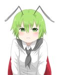  androgynous angry antennae blush cape face green_eyes green_hair kieeyo pout shirt simple_background solo touhou upper_body white_background wriggle_nightbug 