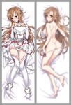  asuna_(sao) belt blush braid breastplate censored dakimakura detached_sleeves half_updo long_legs lying matsuryuu multiple_views panties shoes sword_art_online thighhighs thumbnail_surprise underwear white_legwear 