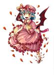  absurdres ascot bad_id bad_pixiv_id blue_hair bow collarbone demon_wings frilled_legwear frills fumiko_(miruyuana) hat hat_bow highres jewelry open_mouth petals pointy_ears red_eyes remilia_scarlet resized short_hair socks solo touhou upscaled wings wrist_cuffs 