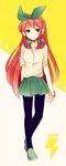  adapted_costume bad_id bad_pixiv_id green_eyes green_skirt inazuma_eleven_(series) inazuma_eleven_go karan_koron lightning_bolt long_hair pantyhose red_hair school_uniform seto_midori skirt sleeves_rolled_up solo 