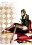  breasts cleavage fate/zero fate_(series) genderswap genderswap_(mtf) green_eyes green_hair highres jeran_(ggokd) large_breasts legs long_hair long_legs lord_el-melloi_ii older pantyhose shoes single_shoe thighs waver_velvet 