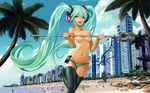  aqua_eyes aqua_hair beach beach_umbrella bikini breasts cellphone cloud day hatsune_miku highres long_hair medium_breasts microphone navel navel_piercing ocean open_mouth outdoors palm_tree phone piercing sandals shiny shiny_skin skindentation sky smile solo swimsuit thigh_gap thighhighs topless tree twintails umbrella very_long_hair vocaloid warf wet 