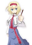  alice_margatroid blonde_hair blue_eyes capelet chata_maru_(irori_sabou) food hairband highres looking_at_viewer pocky short_hair simple_background solo touhou white_background 