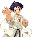  black_hair bra brown_eyes choker dougi fighting_stance karate_gi makoto_(street_fighter) onsoku_maru red_bra ribbon_choker short_hair solo street_fighter street_fighter_iii_(series) underwear 