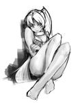  choker crossed_ankles greyscale long_hair monochrome original pantyhose riftgarret side_ponytail sketch solo 