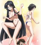  1boy 2girls ass bikini black_hair bra glasses high_school_dxd hyoudou_issei long_hair micro_bikini multiple_girls panties shinra_tsubaki sona_sitri swimsuit tsubaki_shinra underwear 