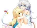  :o animal_ears barefoot bathroom bell blonde_hair blue_eyes cat_ears cat_tail green_eyes highres long_hair mouth_hold multiple_girls original panties short_shorts shorts silver_hair simple_background sitting sorano_(12gou) tail tail_bell underwear white_background white_panties 