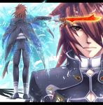  brown_eyes brown_hair kratos_aurion male_focus projected_inset rioka solo sword tales_of_(series) tales_of_symphonia weapon wings 