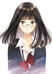  brown_eyes brown_hair glasses original school_uniform solo sugano_manami 