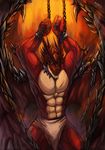  &#39764;&#22812;&#26143;&#36784; armpits bdsm biceps blue_eyes bondage bound chain clothed clothing dragon half-dressed horn loincloth male monster_hunter muscles pecs rathalos red_skin reptile scalie scar shackles solo spikes teeth topless video_games wings 