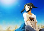  a_k_1 bag black_eyes black_hair bookbag fate/zero fate_(series) logo long_hair ponytail shirt sidelocks t-shirt waver_velvet 