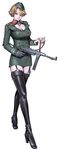  absurdres artist_request blonde_hair boots breasts brown_eyes carmilla_(operation_darkness) cleavage cleavage_cutout full_body garrison_cap garter_straps gloves gun hair_over_one_eye hat high_heels highres holding holding_gun holding_weapon iron_cross large_breasts legs long_legs military military_uniform miniskirt mp40 official_art operation_darkness pencil_skirt rifle shoes short_hair simple_background single_glove skirt submachine_gun thigh_boots thighhighs thighs trigger_discipline uniform weapon 