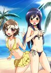  :d :o accel_world beach bikini bikini_skirt black_hair breasts brown_eyes cat_hair_ornament cla_(torinabe) cleavage day fang frilled_bikini frills front-tie_top hair_ornament highres kurashima_chiyuri kuroyukihime light_rays long_hair medium_breasts multiple_girls navel open_mouth palm_tree red_eyes shiny shiny_skin short_hair side-tie_bikini skindentation smile sunbeam sunlight sweat swimsuit tree wardrobe_malfunction 