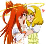  blonde_hair blush commentary_request couple cure_sunny hairband hand_on_another's_cheek hand_on_another's_face hino_akane_(smile_precure!) kise_yayoi long_hair magical_girl multiple_girls open_mouth orange_eyes orange_hair precure princess_form_(smile_precure!) short_hair smile smile_precure! suzushiro_yukari tiara white_hairband yuri 