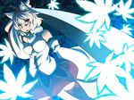  animal_ears bare_shoulders breasts detached_sleeves hat huge_weapon impossible_clothes impossible_shirt inubashiri_momiji kuromiya large_breasts leaf maple_leaf red_eyes shirt short_hair silver_hair skirt solo sword tail thighhighs tokin_hat touhou weapon white_hair wide_sleeves wolf_ears wolf_tail 