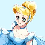  blonde_hair blue_dress blue_eyes cinderella cinderella_(disney) dress gown hair_up kurabayashi solo 