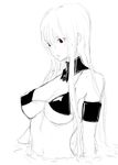  bikini greyscale kawakami_rokkaku monochrome red_eyes selvaria_bles senjou_no_valkyria simple_background sketch solo spot_color swimsuit upper_body white_background 