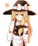  arms_behind_back chata_maru_(irori_sabou) hat kirisame_marisa long_hair simple_background smile solo star touhou white_background witch_hat 