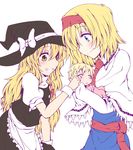  alice_margatroid baby baby_carry blonde_hair blue_eyes blush chata_maru_(irori_sabou) closed_eyes hat if_they_mated ips_cells kirisame_marisa long_hair mother_and_daughter multiple_girls simple_background smile touhou white_background witch_hat yellow_eyes yuri 