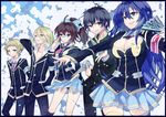  3boys akune_kouki armband bad_id bad_pixiv_id black_hair blonde_hair blue_hair brown_hair fan folding_fan glasses group_picture group_profile hitoyoshi_zenkichi kikaijima_mogana kumagawa_misogi kurokami_medaka lari lineup long_hair medaka_box multiple_boys multiple_girls necktie ponytail profile school_uniform screw skirt thighhighs 