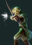  absurdres arrow blonde_hair blue_eyes boots bow_(weapon) fairy fingerless_gloves gloves hat highres link pointy_ears realistic renyu1012 the_legend_of_zelda the_legend_of_zelda:_ocarina_of_time weapon 
