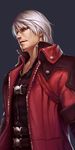  blue_eyes dante_(devil_may_cry) devil_may_cry devil_may_cry_4 highres jacket male_focus red_jacket renyu1012 silver_hair solo white_hair 
