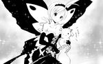  accel_world bad_id bad_pixiv_id bare_shoulders breasts butterfly_wings cleavage cosplay elbow_gloves gloves greyscale kuroyukihime kuroyukihime_(cosplay) kyubey mahou_shoujo_madoka_magica medium_breasts monochrome navel parasol tomoe_mami umbrella wings yoshinogai 