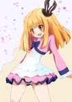  akb0048 blonde_hair blush eokiba fang hat heart long_hair ribbon shinonome_sonata smile solo yellow_eyes 