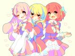  aida_orine akb0048 bad_id bad_pixiv_id blonde_hair blush heart ichijou_yuuka long_hair motomiya_nagisa multiple_girls pink_hair red_hair ribbon short_hair smile twintails 