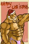  anthro cheetah christmas feline green_eyes holidays looking_at_viewer male mammal muscles neverkilled pecs pose solo thong underwear xmas 