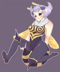  antennae bare_shoulders bee_girl donguri_(acorncafe) fur insect_girl insect_wings monster_girl pantyhose purple_background purple_hair q-bee short_hair simple_background sleeveless solo vampire_(game) wings 