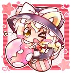  animal_ears apron blonde_hair blush_stickers bow cat_ears cat_tail fang hair_bow hat hat_bow kemonomimi_mode kirisame_marisa long_hair mushroom one_eye_closed open_mouth ritateo solo star tail touhou witch_hat yellow_eyes 
