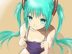  aqua_eyes aqua_hair hatsune_miku highres kowiru long_hair looking_at_viewer nail_polish one-piece_swimsuit simple_background smile solo swimsuit twintails very_long_hair vocaloid wet 