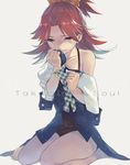  akb0048 bad_id bad_pixiv_id kistina long_hair ponytail red_hair ribbon shinonome_kanata sitting solo tears 