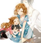  2girls ame_(ookami_kodomo) animal_ears bad_id bad_pixiv_id black_hair brown_hair chidori_(@rom) closed_eyes family father_and_daughter father_and_son hana_(ookami_kodomo) long_hair mother_and_daughter mother_and_son multiple_boys multiple_girls ookami_kodomo_no_ame_to_yuki ookami_otoko short_hair tail wolf_ears wolf_tail 