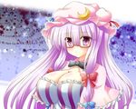  bespectacled blush bow breasts cleavage crescent glasses hat large_breasts osashin_(osada) patchouli_knowledge purple_eyes purple_hair solo star touhou upper_body 