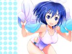  :d blue_eyes blue_hair blush breasts collarbone frogman holding izumi_haruka looking_at_viewer medium_breasts nylon one-piece_swimsuit open_mouth short_hair smile solo swimsuit towel 