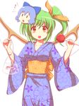  alternate_costume bad_id bad_pixiv_id bag bagged_fish banned_artist blue_hair blue_kimono blush bow brown_eyes candy_apple character_mask cirno collarbone daiyousei fairy_wings fish floral_print food green_hair hair_bow hair_ribbon japanese_clothes kimono kisaragi_zwei mask oarfish obi open_mouth revision ribbon sash short_hair side_ponytail solo touhou white_background wings yellow_eyes yukata 